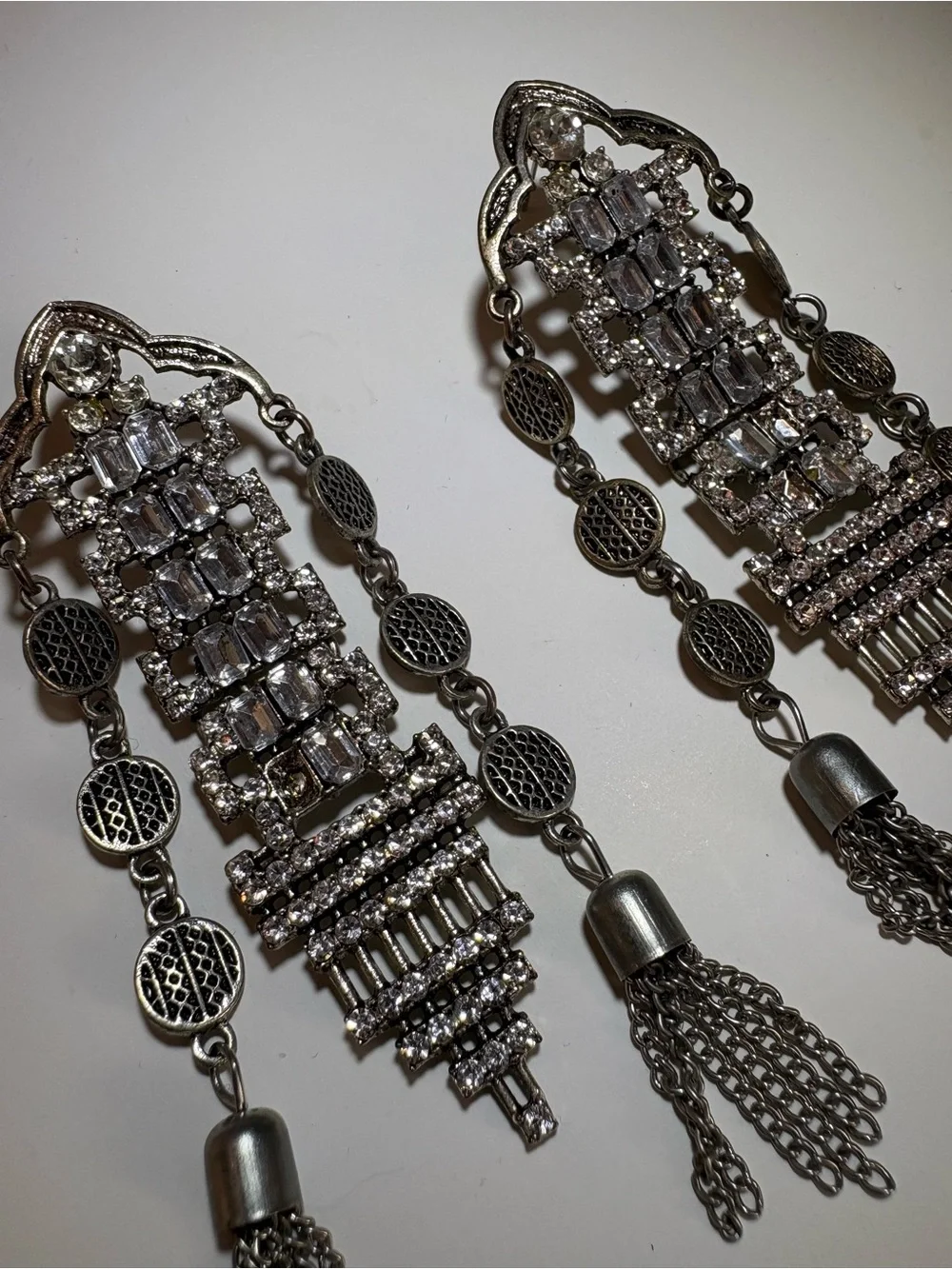 Silver Chandelier Tassel Drop Earrings - Unbranded